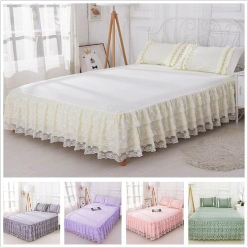 Korean Style Sleeping Bed Skirt Sheets Princess Elegant Lace Bed Dress Beige Mattress Protect Cover Bed Sheet for Girls Bed