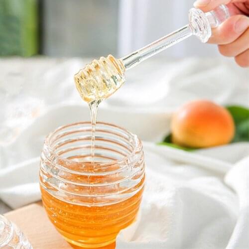 Transparent Honey Jars Kitchen Spice Storage Bottle Heat-Resistant Borosilicate Glass Honey Bottle Container with Stirring Rod