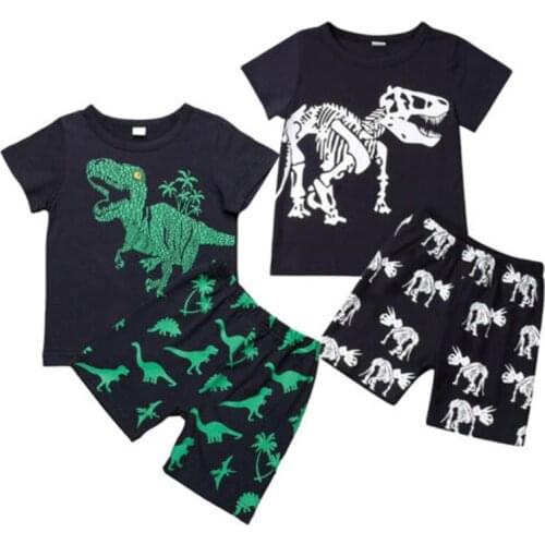 Pudcoco US Stock Baby Boy Summer Dinosaur Priting Short Tops Pants Two Piece Set Top And Pants Casual Boys Summer Clothes
