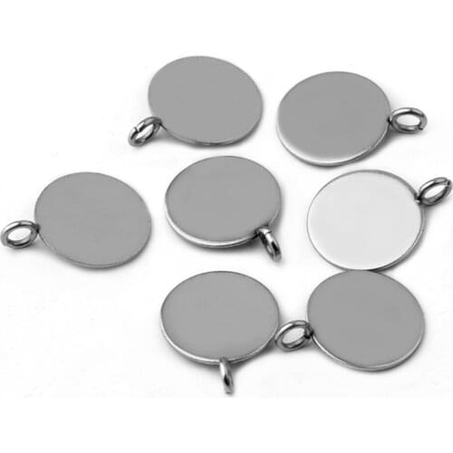REGELIN 50pcs/lot Stainless Steel 12MM plane Pendant Settings Cabochon Base Bezel Trays Blank Jewelry Cameo Cabochons