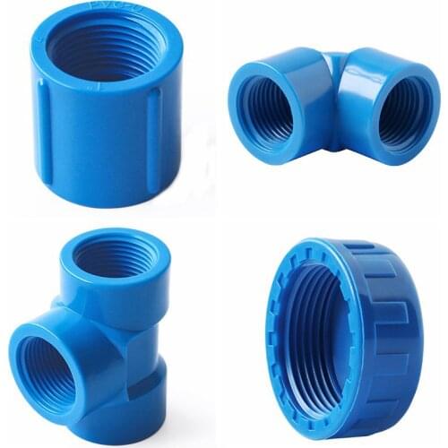 2pcs 1/2 3/4 1 Inch PVC Pipe Female Thread Connectors PVC Female Thread Straight/Elbow/Tee Connectors PVC End Plug Tube Joint
