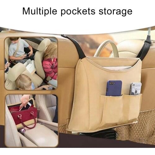 Car Seat Back Bag Net Pocket Multi-function Easy Access Faux Leather Car Seat Storage Organizer Stowing