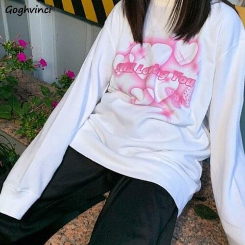 Hoodies Women Thick Crew Neck Letters Heart Printed Pullovers Retro Japan Style Comfortable Warm Kawaii Sweet Girls Harajuku New