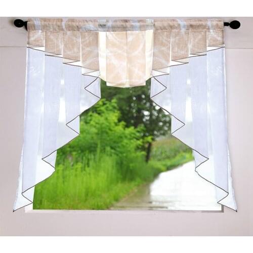 Tulle Kitchen Curtain For Window Balcony Rome Pleated Design Stitching Colors Voile Sheer Drape Curtains Short Roman Curtain