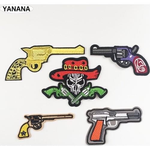 Pistol gun Embroidered Iron on stickers DIY individual personality Clothing ew On Fabric Badge DIY Apparel Accessories