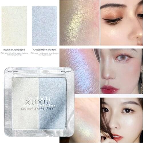 XUXU Two-Color Highlighters Powder Palette High Glitter Face Shimmer Natural Brightening Powder Foundation Face Makeup TSLM2