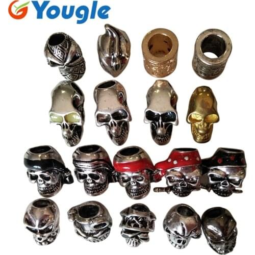 YOUGLE 5 pcs/lot Charm Metal Skulls Beads For DIY Paracord Bracelets Knife Flashlight Lanyards Pendant Accessories