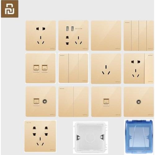 YouPin OPPLE Golden wall switch socket, cassette splash box, double control double switch, TV phone computer jack