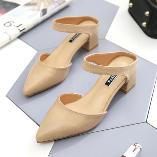 NEW 2021 summer Korean version of the new baotou with sandals and slippers female pointed word thick with Womens shoes