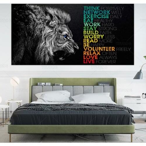 Animal Lion Canvas Wall Art Motivational Inspirational Quotes Picture Canvas Prints with Frame Wall Art Decorative framed