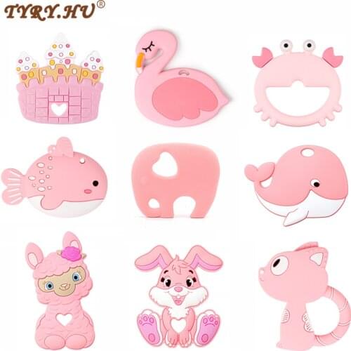 TYRY.HU 1pc Flamingo Silicone Teether Baby Teething Pendant For DIY Rattle Toys Pacifier Clips Accessories BPA FREE 90*90mm