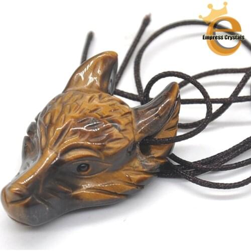 1PC Wolf Head Pendant Natural Gemstone Tiger Eye Healing Crystal Necklace Animal Fashion Men Gifts Jewelry