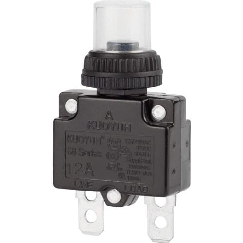 12ACircuit Breakers Thermal Overload Switch Protector88Series Manual Push Reset with Quick Connect Terminals&Waterproof Button