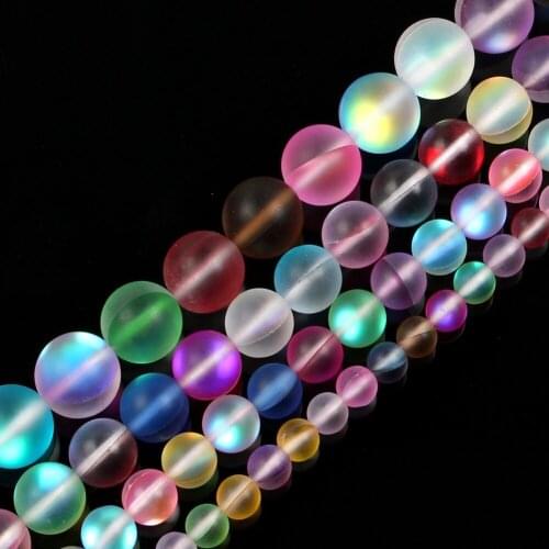 15" Colorful Round Glitter Frosted Austria Crystal Dull Polish Moon Stone Loose Beads For Jewelry Making Bracelet Neck 6-12mm