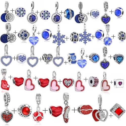 2Pcs/Lot High Quality Crystal Heart & Lips & Lipstick Charm Pendants Fit DIY Brand Bracelet Neckce For Women Men Jewelry Making