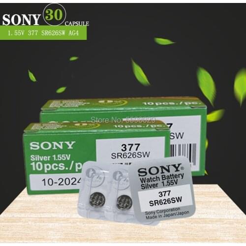 30pcs NEW Single grain packing FOR SONY Original 377 SR626SW 626 SR626 V377 AG4 Watch Battery Silver Oxide Button Coin Cell