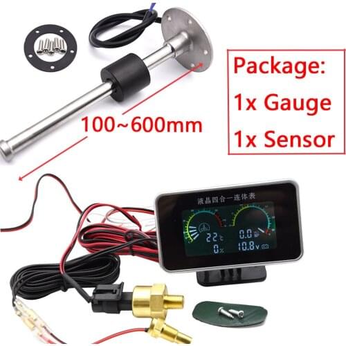 4 In 1 Water Temperature + Oil Pressure + Fuel + Voltmeter Gauge 10mm 1/8NPT Sensors Lcd Car Digital Instrument Meter 12V 24V