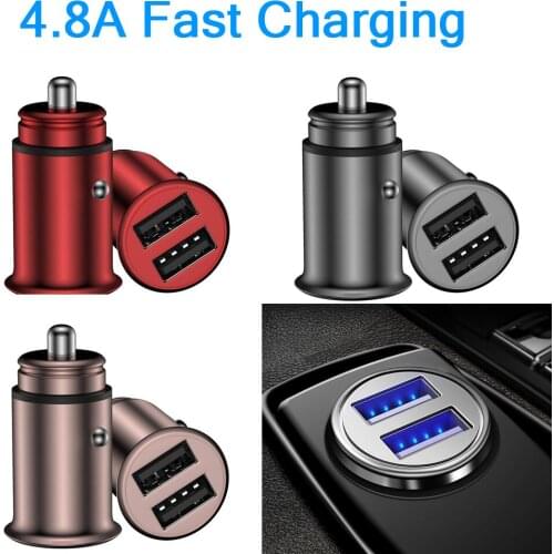 5V / 4.8A MINI Zinc Alloy Dual USB Car Charger Smart QI Fast Charging Cigarette Lighter 12V 24V /USB Sync Data FOR PHONE auto