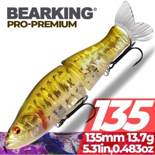 BEARKING 135mm 1oz Top Fishing tackle Lures Jointed minnow Wobblers ABS Body with Soft Tail SwimBaits soft lure for fishing
