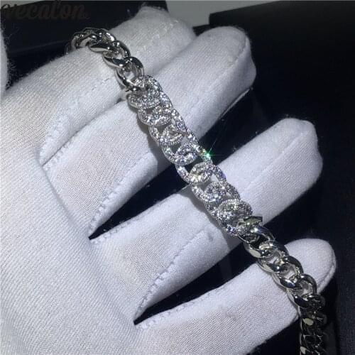 Vecalon Fashion Hiphop Chain Bracelet Pave setting AAAAA Cz White gold filled wedding Bracelets for women men Party Jewelry Gift