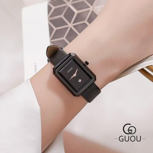 Cool Black Small Dial Rectangle Women Watches Fashion Women Quartz Watch Ladies Leather Casual Quartz WatchWatch montre femme