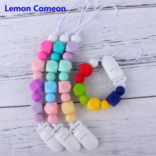Colorful Baby Silicone Pacifier Clip To Soothie Newborn Chew Toddler Boy Girl Toys Holder Chain With Teething Beads Baby Present