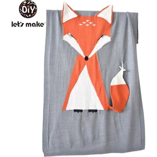 Lets Make Childrens Blanket Baby Bath Soft Diapers For Newborns Muslin Squares Fox Animal Cartoon Knitted Blanket For Children