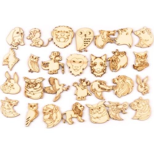 10Pcs Natural Wooden Animal Pattern Crafts Diy Home Decor Wood Slices Embellishments Handicraft Scrapbooking Arts 40-45mm M1960