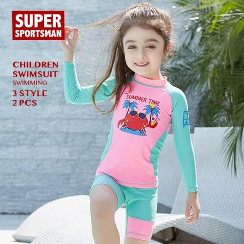 Children Cartoon Two Piece Swimsuit Kids UV Protection Swim Rashguard Baby Girls Surf Swimwear Toddler Boy Surfing Swimming Suit