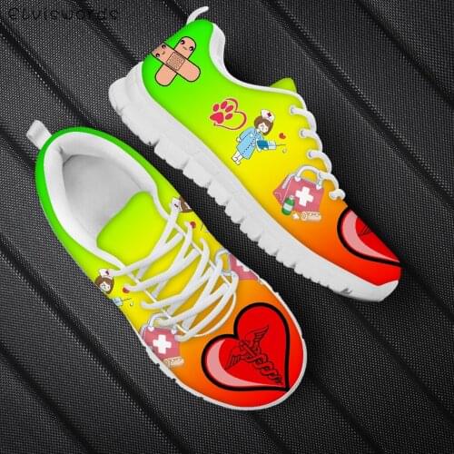ELVISWORDS Women Cute Nurse Shoes Fashion New Mesh Walking Footwear Cartoom Paramedic Gradient Print Breathable Summer Sneakers