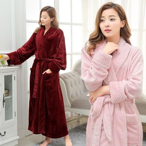 Unisex Robes Lady Couple Winter Flannel Robe Nightgown Male 200 Pounds Plus Fat Plus Size Bathrobe Long Nightwear Dressing Gown