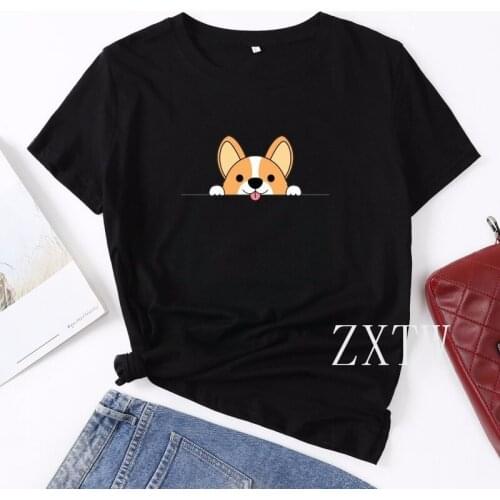 Funny Corgi dog T-shirt Women Kawaii Harajuku Graphic T-shirt 90s Cute Cartoon T-shirt Ulzzang Grunge Korean Tops T-shirt female