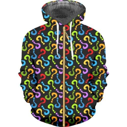 IFPD EU Size New Harajuku Color Question Mark Print 3d Zipper Hoodies Women/mens Hiphop Sweatshirt Long Sleeve Plus Size Coats