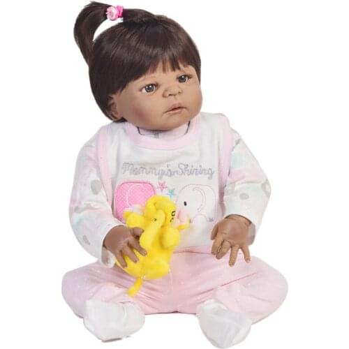 Reborn baby Dolls 23'' 57 cm black Girl So Truly Realistic Baby Doll Toy Full Silicone Body Waterproof Kids bebe gift reborn bon