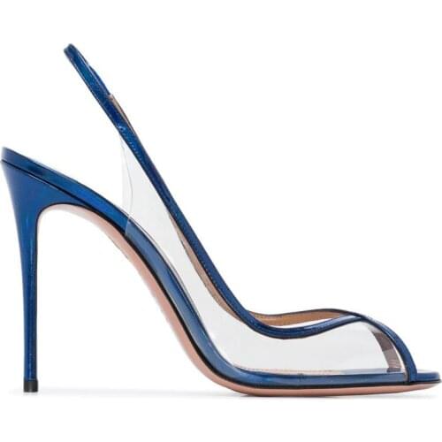 Summer fashion pointed color matching PVC stiletto high-heeled all-match sandals banquet dress large size customized womens shoe