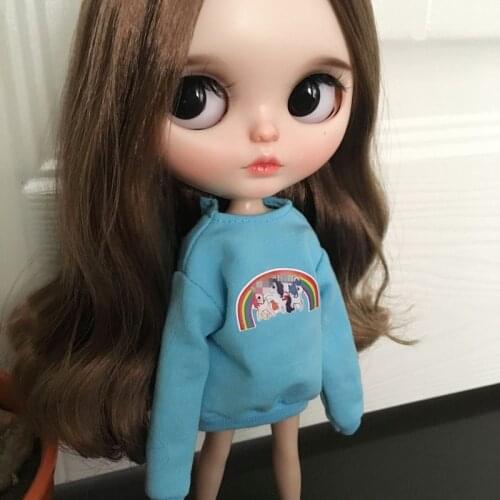 Fashion Long-sleeve Hoodie dolls Cool Blyth Clothes for dolls blue T shirt for blyth licca ob24 barbi 1/6 dolls accessories
