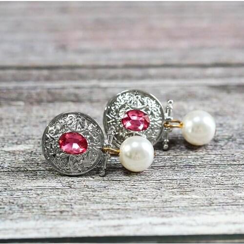 Fashion Pearl Earrings Exquisite Handmade Metal Circle Pink Red Zircon Dangle Earrings For Women Bridal Jewelry Gifts Z3D355