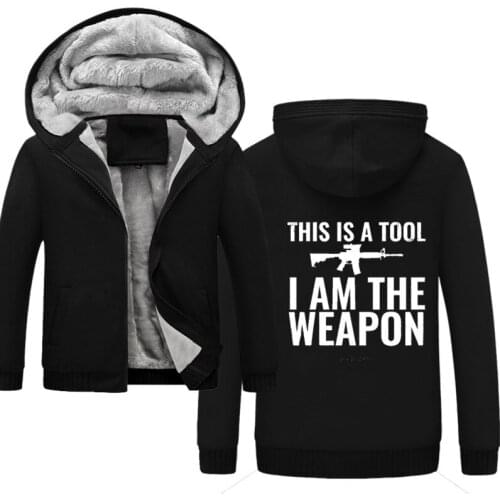 I am the weapon gun winter men patchwork Sweatshirts warm fleece parkas hooded hoodies thick large size 4XL 5XL oversize hoody