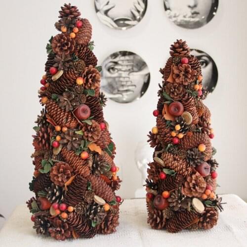 Nature Pine Cones Apple Berries Artificial Tree 2019 Christmas Tree Rustic Decor Home Xmas Tree Wood Farmhouse Bonsai Tree Noel