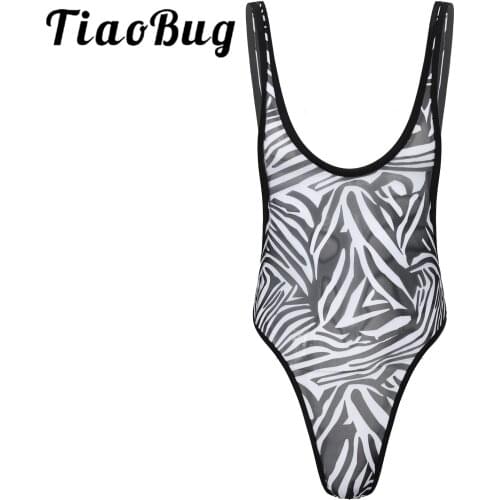 Lingerie Romper Singlet Bodysuit Black Mens Sexy Bodysuit Sheer Mesh Zebra Jumpsuit Underwear Erotic Sexy Gay Male Costume