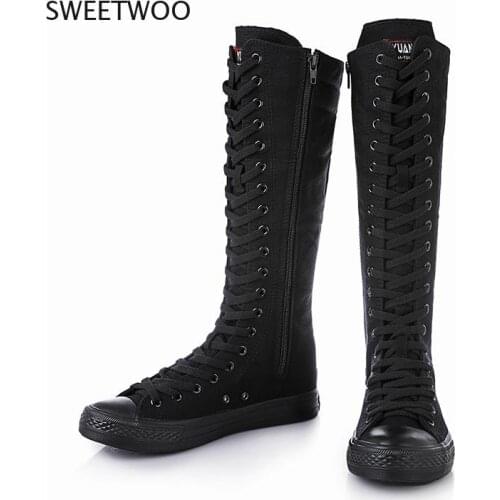 2021 New Womens Canvas Boots Long Boots Zip Shoes Flats Casual High Top Lace-Up Zipper Comfortable Vulcanize Sneakers