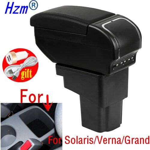 Armrest box Rotatable central Store content For Hyundai Solaris/Verna/Grand Avega Centre Console Storage box cup holder USB Char