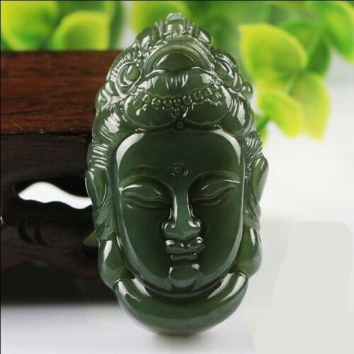 Chinese stone pendant Guanyin Bodhisattva head pendant for security