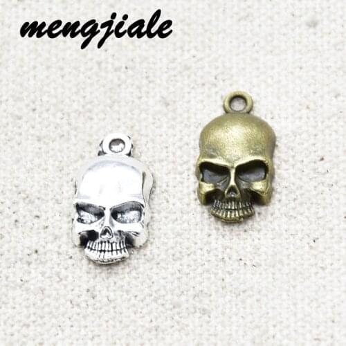 24pcs Wholesale Two Color Skull Charms Alloy Metal Halloween Series Pendants For DIY Handmade Jewelry Accessories Making 19*10mm