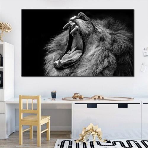 Nordic Lion Canvas Poster Black White Woodlands Animal Modern Wall Art Print Painting Nursery Wall Art Picture for Living Room