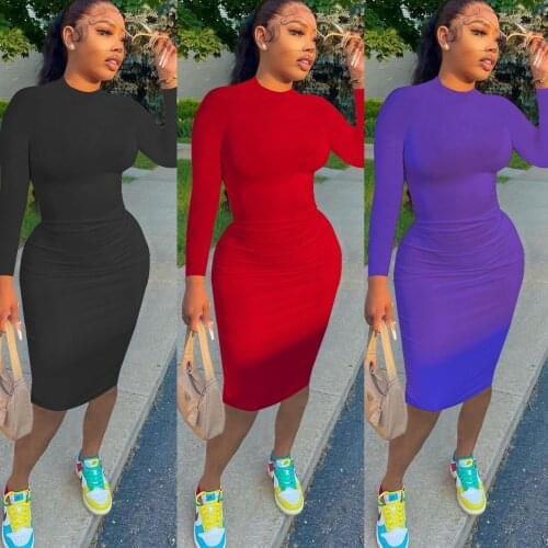 Casual Autumn Women Dress Knit Ribbed Streetwear Solid Color Full Sleeve Party Bodycon Dresses For Women Vestidos
