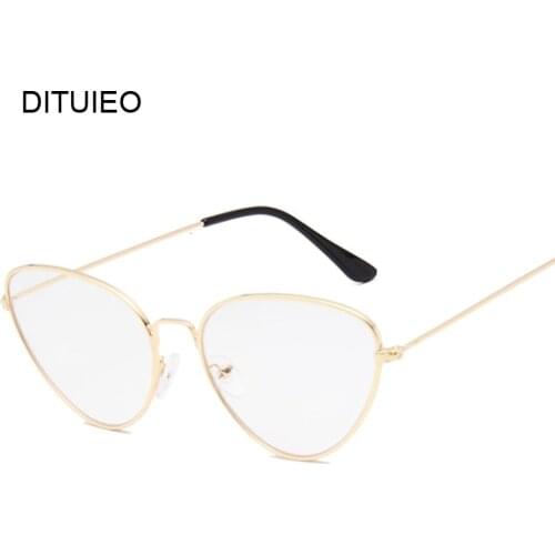 Luxury Brand Designer Cat Eye Small Frame Women Men Eye Glasses Vintage Metal Korean Eyeglasses Clear Lens Thin