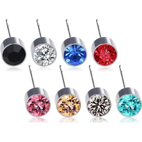 Simple Style Round Crystal Stainless Steel Earring For Women Girls Fashion Rhinestone Stud Ear Jewelry Party Gifts 2 pieces