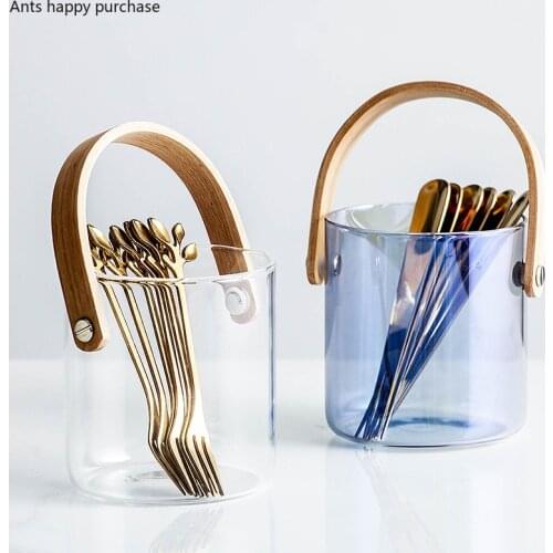 Nordic Style Golden Leaf Fruit Fork Transparent Glass Storage Jar Home Cake Dessert Fork Coffee Table Metal Fruit Toothpicks