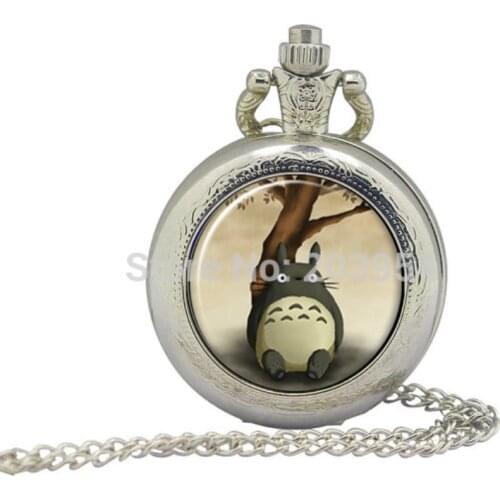 Movie My Neighbor Totoro steel Pocket Watches 12pcs/lot Vintage Jewelry 1"inch Pendant Necklaces With Battery Steampunk Antique